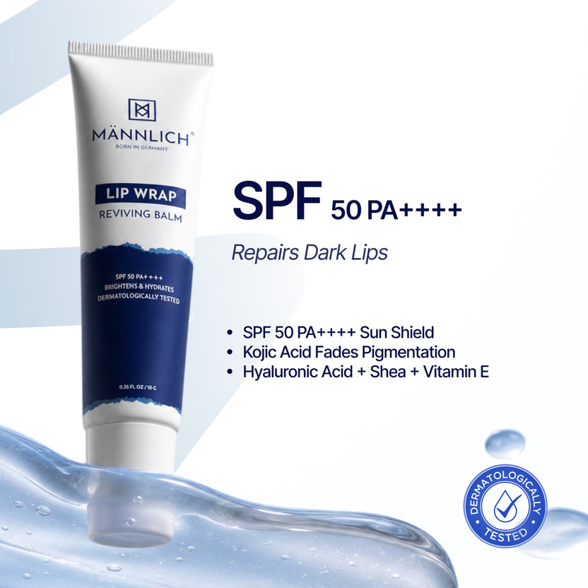 Mannlich Lip Balm for Men | SPF 50 PA++++, Kojic Acid & Hyaluronic Acid, Unflavored(Pack of: 1, 10 g)