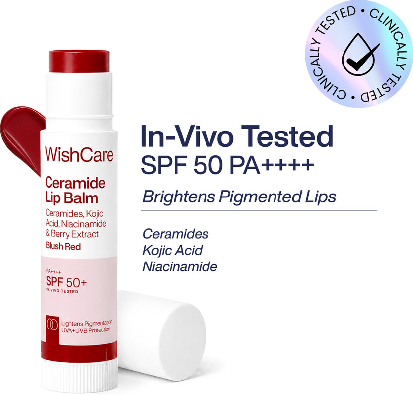 WishCare Tinted Ceramide Lip Balm with SPF50 PA++++ Kojic Acid & Niacinamide Blush Red(Pack of: 1, 5 g)