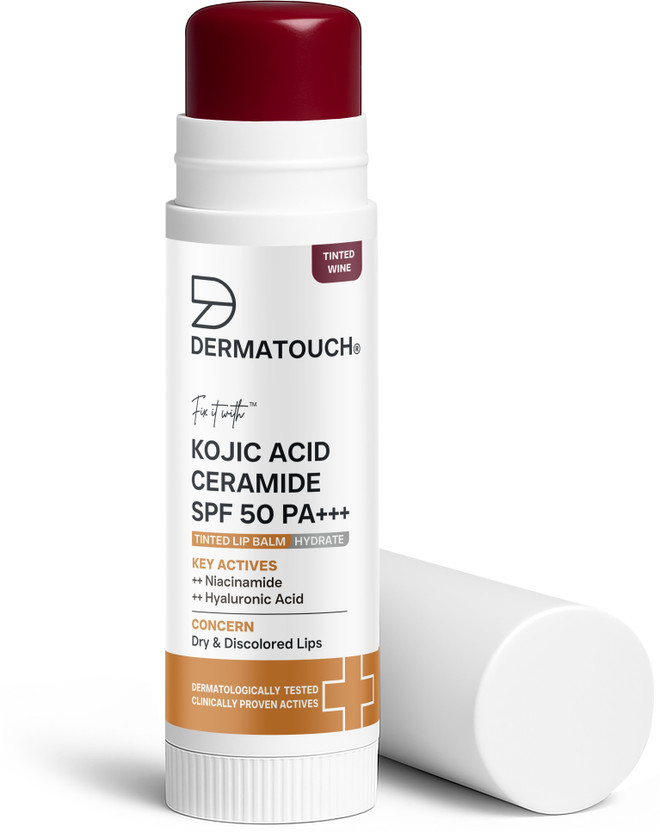 Dermatouch Kojic Acid Ceramide SPF 50 PA+++ Cherry Red Lip Balm for Pigmented & Dry Lips Tinted Wine(Pack of: 1, 5 g)