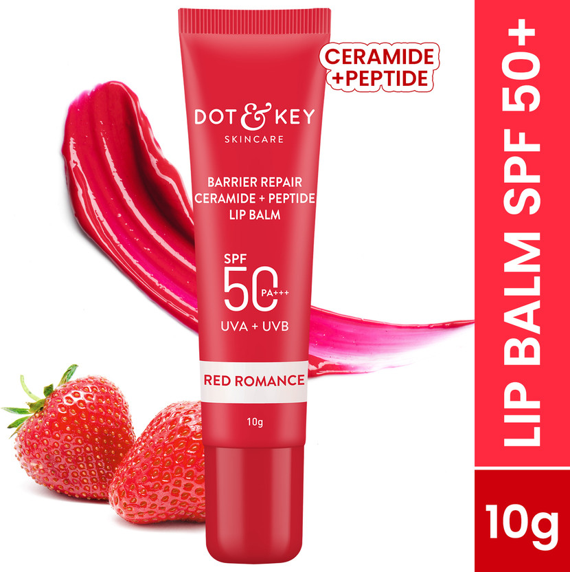 Dot & Key Ceramide & Peptide Barrier Repair Lip Balm Spf ,Pa+++|Red Romance| Strawberry(Pack of: 1, 10 g)