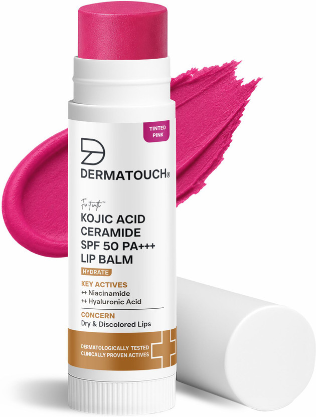 Dermatouch Kojic Acid Ceramide SPF 50 PA+++ Light Rosy Lip Balm for Pigmented & Dry Lips Tinted Pink(Pack of: 1, 5 g)