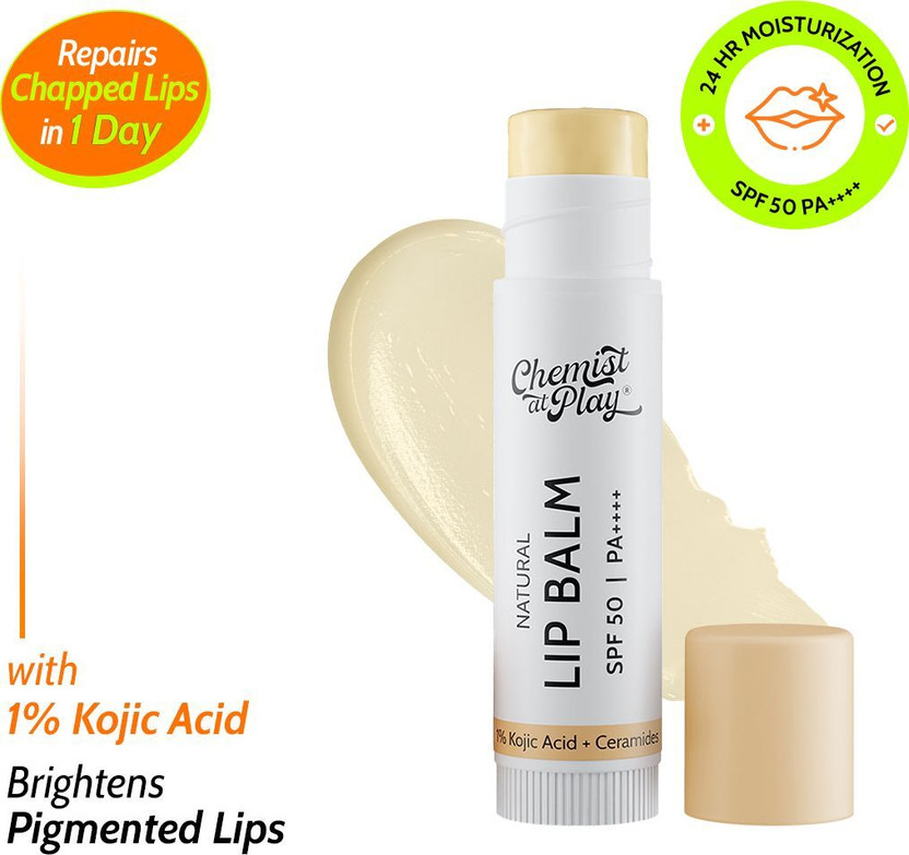 Chemist at Play Natural Lip Balm | Repairs Chapped Lips | Brightens Dark Lips | SPF 50 PA++++ Natural(Pack of: 1, 4.5 g)