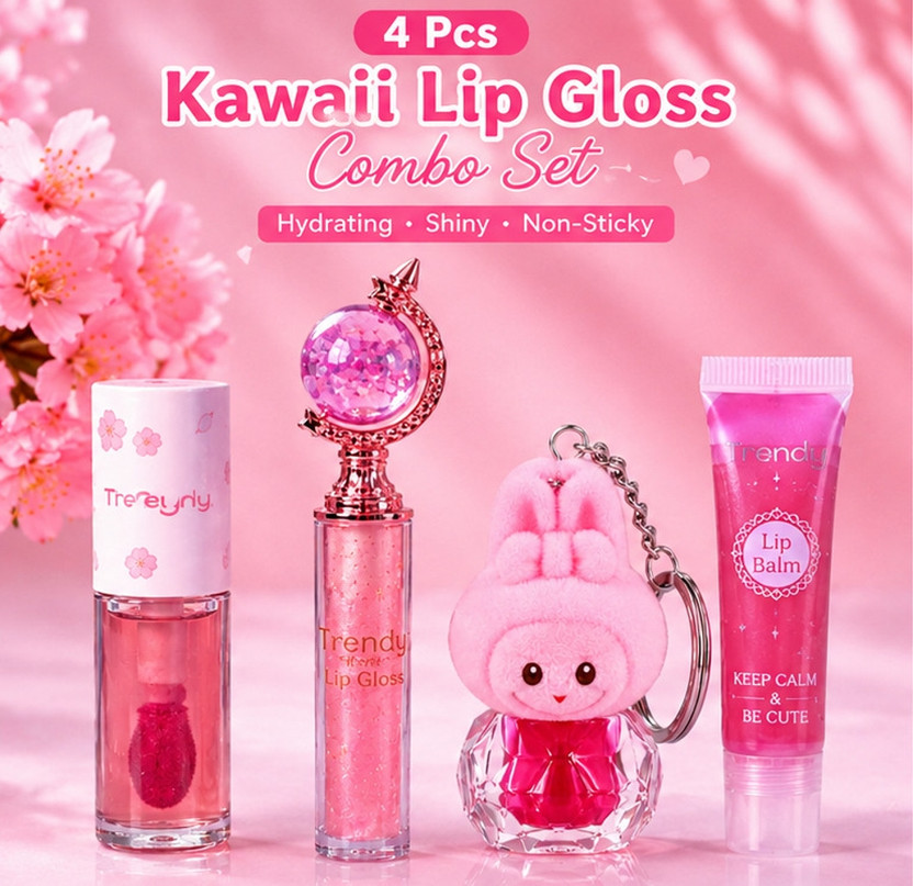 Bajajbeautyshop 4 Pcs Kawaii Pink Lip Gloss Combo Set for Girls(10 ml, Multi)