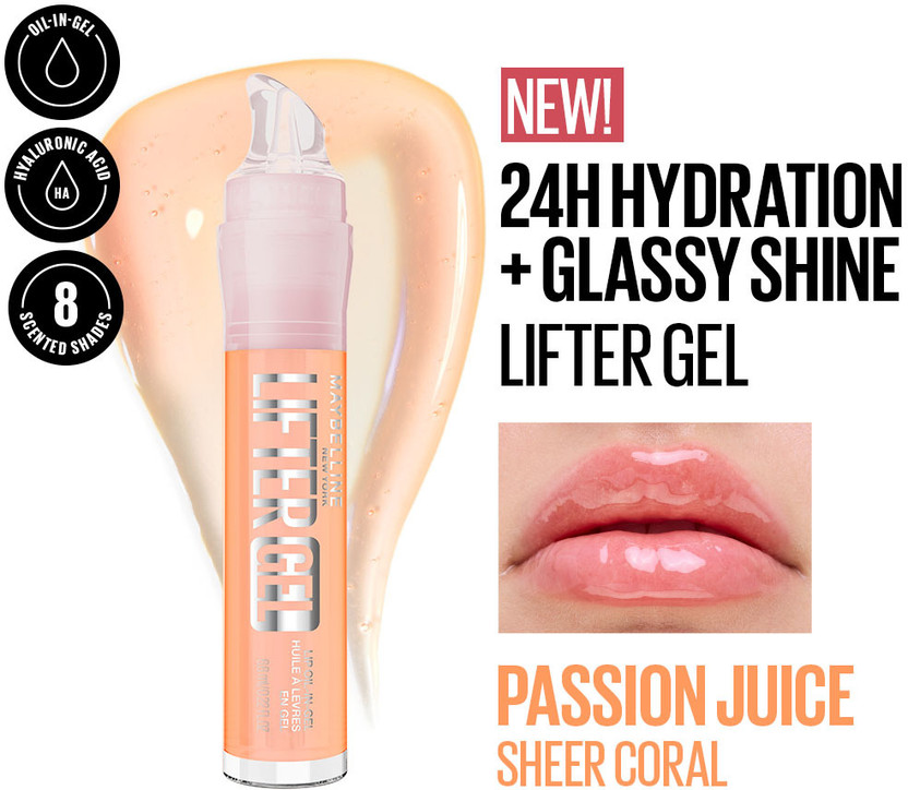 MAYBELLINE NEW YORK Lifter Gel Lip Oil In Gel | Glass-like shine, 24H Hydration(6.6 ml, Passion Juice)