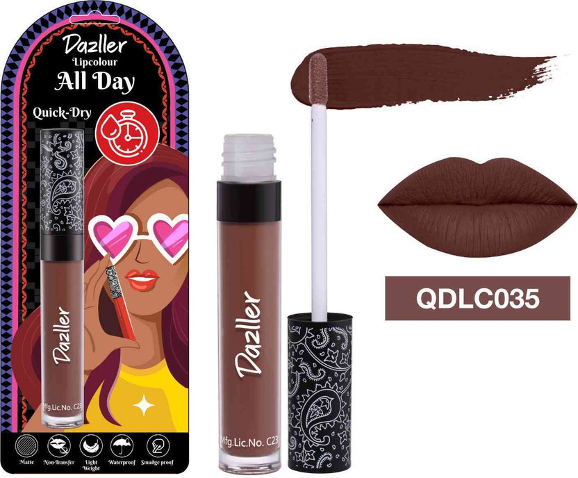 Dazller All Day Lipcolour, Ultra Intense Matte,Smudge-Proof, Lightweight,Up to 8Hrs Stay(QDLC035 - Sombra, 6 g)