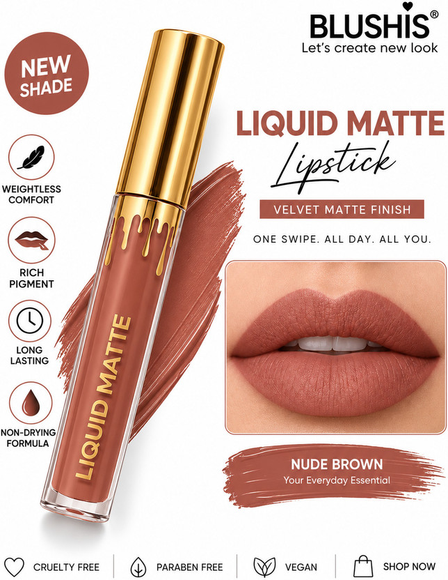 BLUSHIS Non Transfer Smudge Proof Longlasting Sensational Liquid Matte Lipstick(NUDE MYTH, 6 ml)