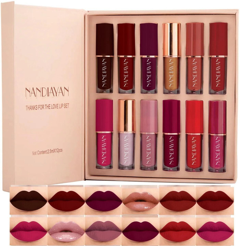 Nandiayan by Colorsky Dark Shades Setof12 Liquid Matte Lipsticks|Long-Lasting&Smudgeproof(Multicolor, 2.5 ml)