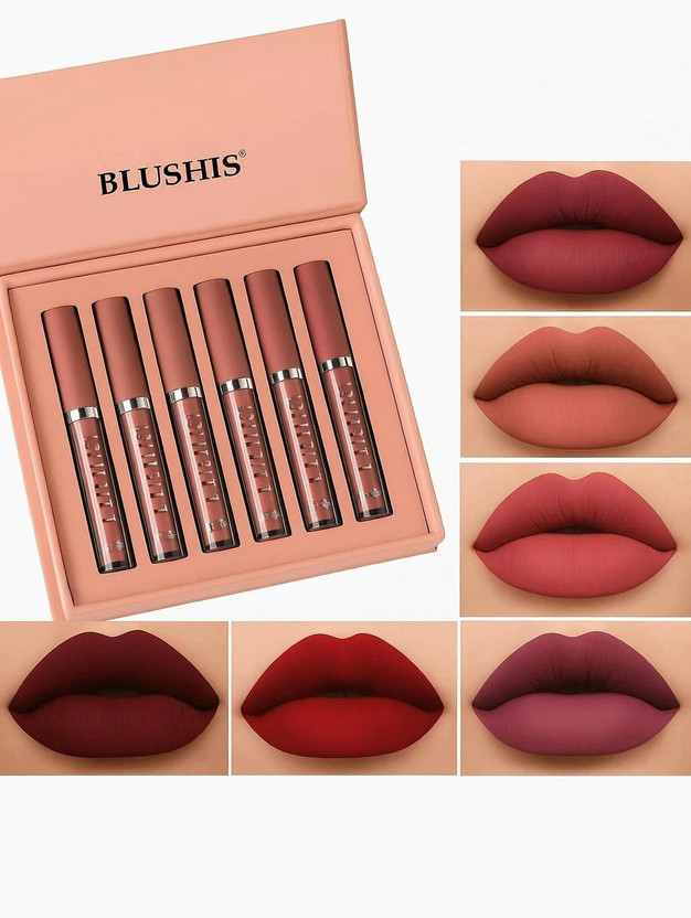 BLUSHIS 6-in-1 Matte Long Lasting Waterproof Liquid Lipstick Set(The Nude Edition, 18 ml)