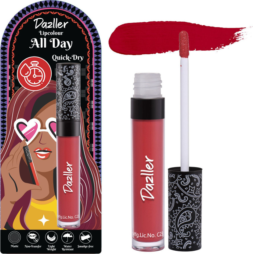 Dazller All Day Lipcolour, Ultra Intense Matte,Smudge-Proof, Lightweight,Up to 8Hrs Stay(QDLC020 - Chilli Red, 6 g)