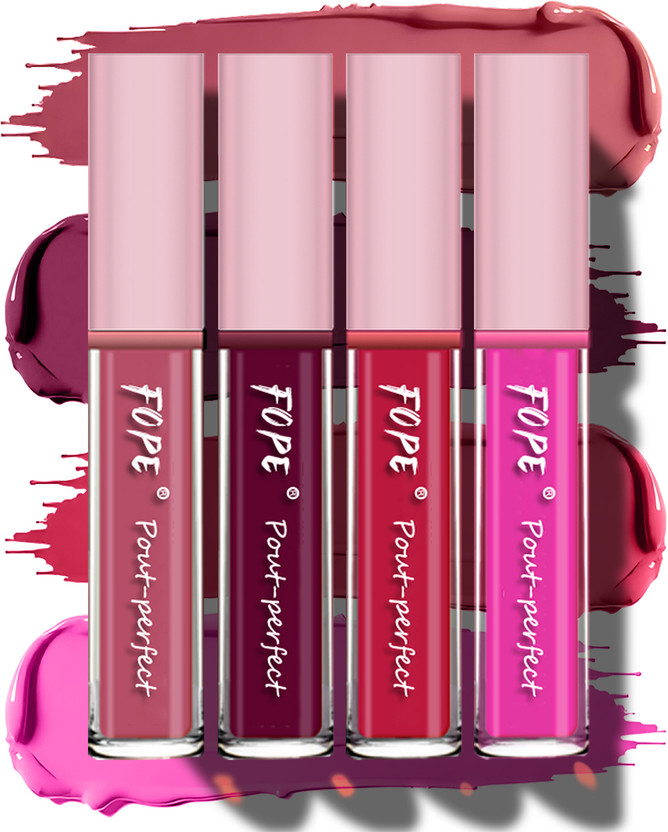 FOPE Lipstick Wedding Anniversary Gift Set Baby Blossom Shades Gentle Glow #LLS649(Brown Nude, Maroon, Cherry Red, Pink, 16 ml)