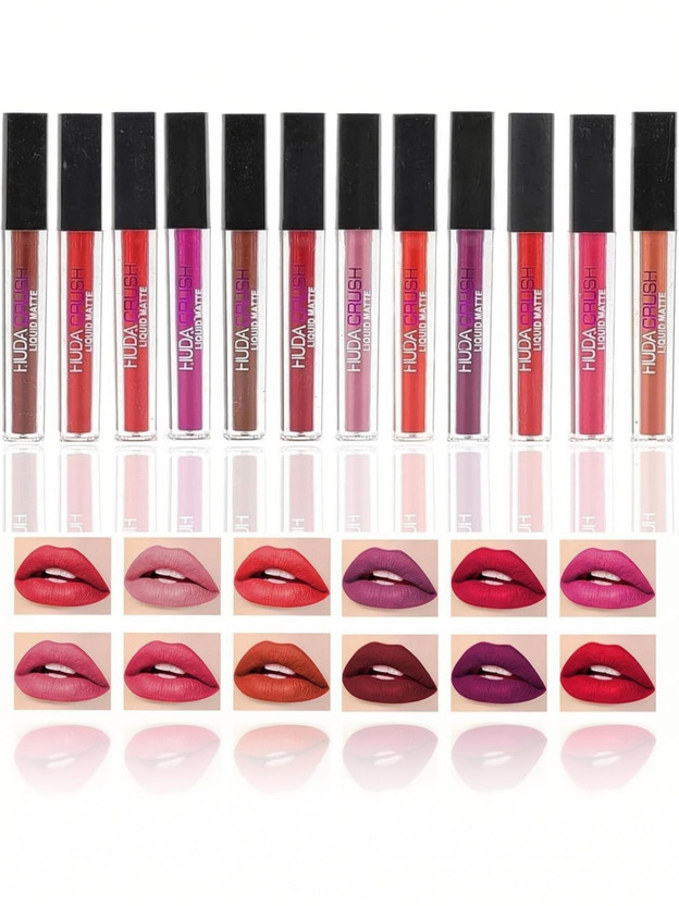 HUDA CRUSH BEAUTY Lipstick Matte Waterproof Liquid Lipsticks Set of 12(Multicolor, 60 ml)