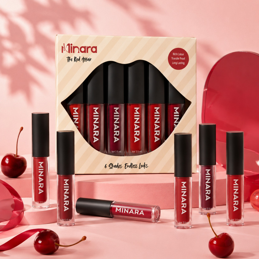 MINARA Matte Liquid Lipstick Pack of 6 - Reds(Red, 15 ml)