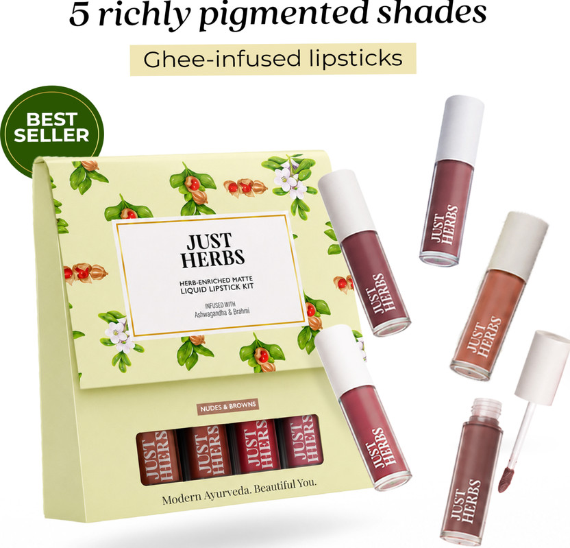 Just Herbs Enriched Liquid Lipstick Kit Set of 5 Nude(Brown, 4.5 ml)