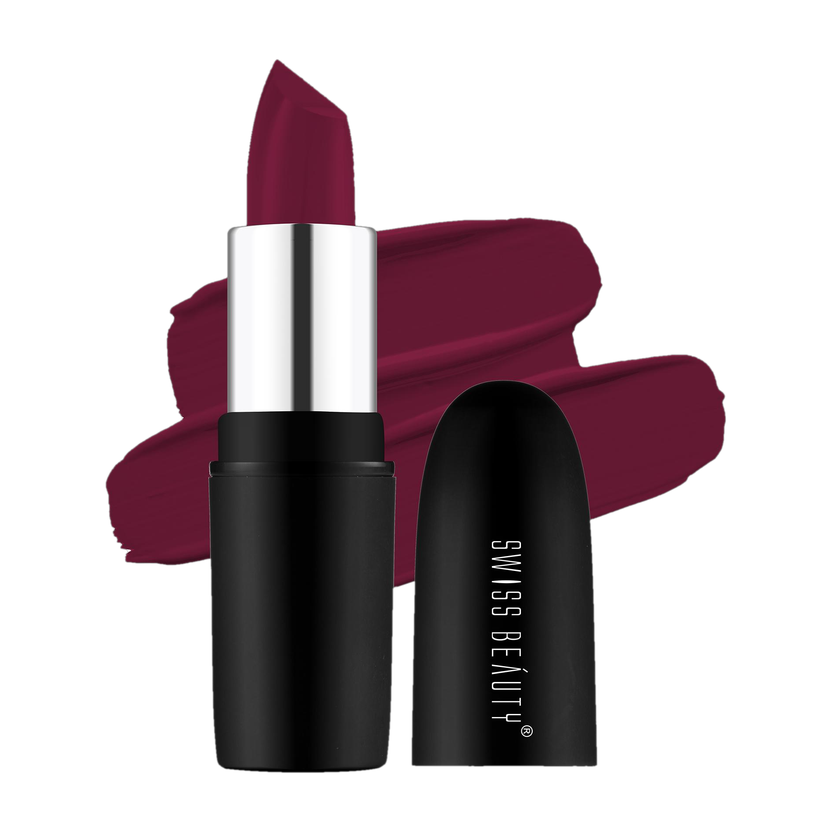 SWISS BEAUTY Pure Matte Creamy Lipstick | Non Drying Pigmented | Smooth Long Lasting(Bold Wine, 3.8 g)
