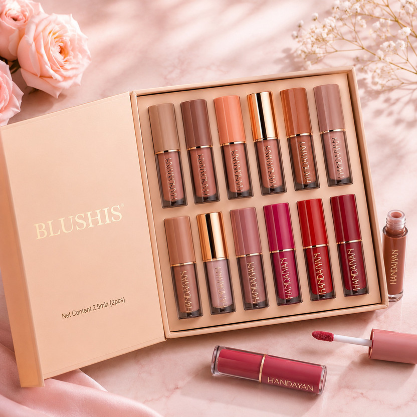 BLUSHIS Lipstick Set of 12 Matte Velvet Mini Liquid Lipstick Set for Women(The Swiss Handiyan Nude Edition, 30 ml)