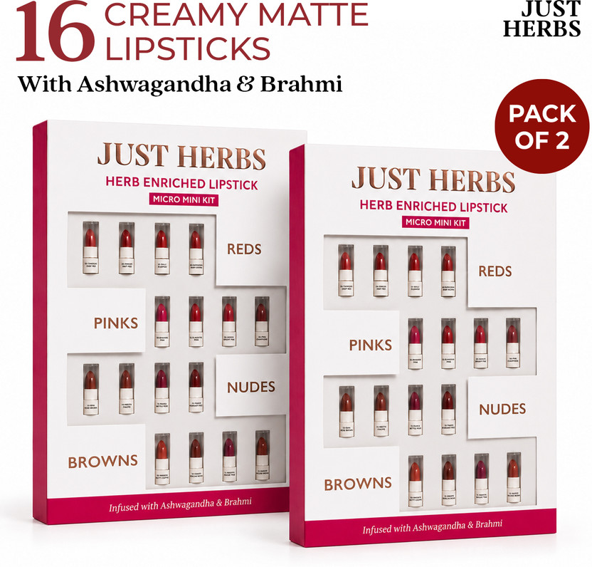 Just Herbs Ayurvedic Lipstick Micro-Mini Kit - 16 Shades Pack Of 2(Multicolor, 9.6 g)