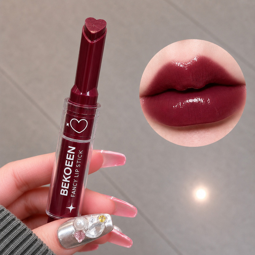 BEKOEEN BEKOEEN Heart Shape Click Stick Fancy Lipstick | Long Lasting Moisturizing Lip Color(Multicolor, Maroon Wine Shade, 10 g) - Flipkart Deal