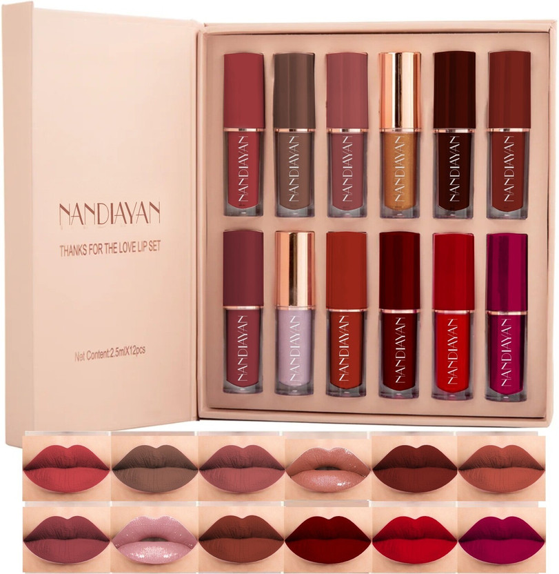 Nandiayan by Colorsky Dark Shades Setof12 Liquid Matte Lipsticks|Long-Lasting&Smudgeproof(Multicolor, 2.5 ml)
