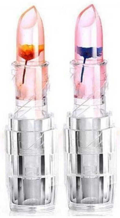 LOVE HUDA Waterproof Color Change Flower Jelly Crystal Glossy Lipstick For Gift Pack Of 2(Pink, 11 g)