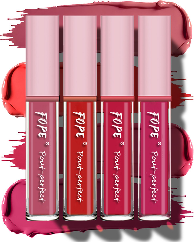 FOPE Lipstick Wedding Anniversary Gift Set Baby Shades Beauty Warm Elegance #MLL648(Brown Nude, Red, Cherry Red, Cherry Pink, 16 ml)