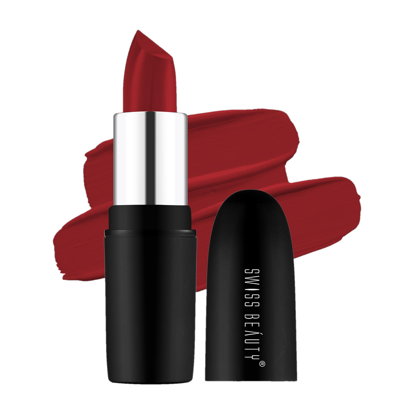 SWISS BEAUTY Pure Matte Creamy Lipstick | Non Drying Pigmented | Smooth Long Lasting(Russian Red, 3.8 g)