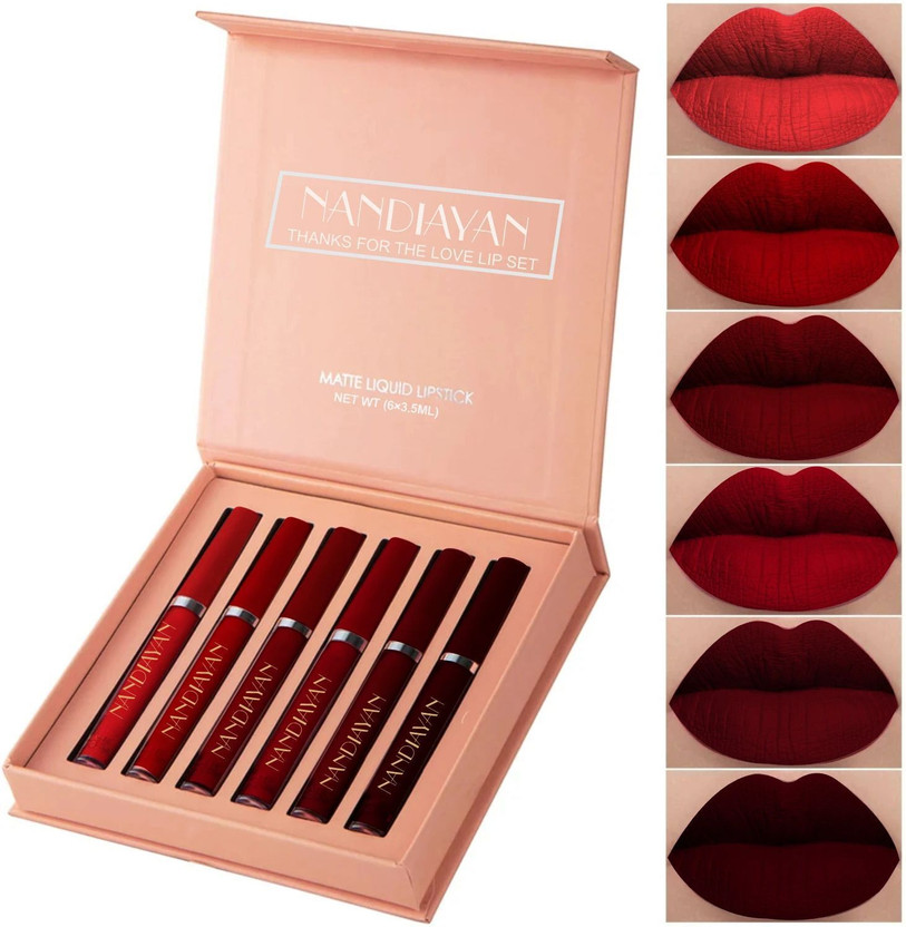 Nandiayan by Colorsky 6Pcs Long Lasting Matte Liquid Lipstick Combo-Red&Maroon Shades SetC(Red& Maroon Shades, 2.5 ml)