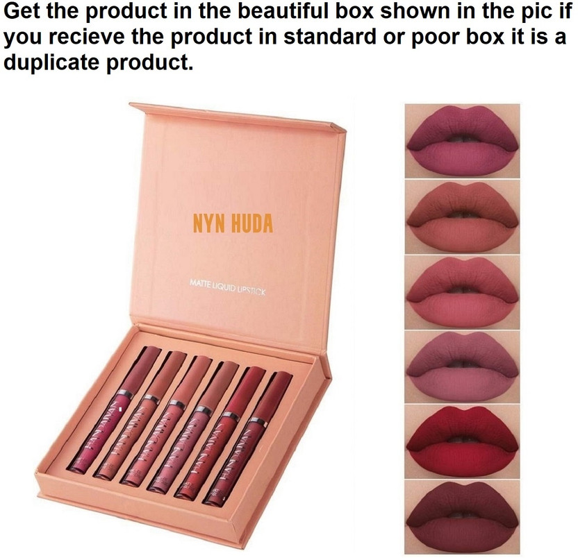 NYN HUDA Insta beauty Handaiyan Waterproof Matte Liquid Lipstick Set of 6 , Shade - A(The Swiss Handiyan Nude Edition - A, 15 ml)
