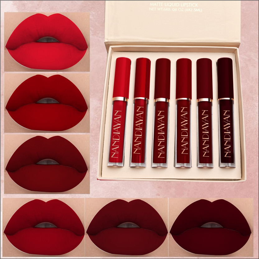 Color Sky Waterproof 6 Pcs Matte Liquid Lipstick for Women(Red & Maroon Shades, 1.5 ml)
