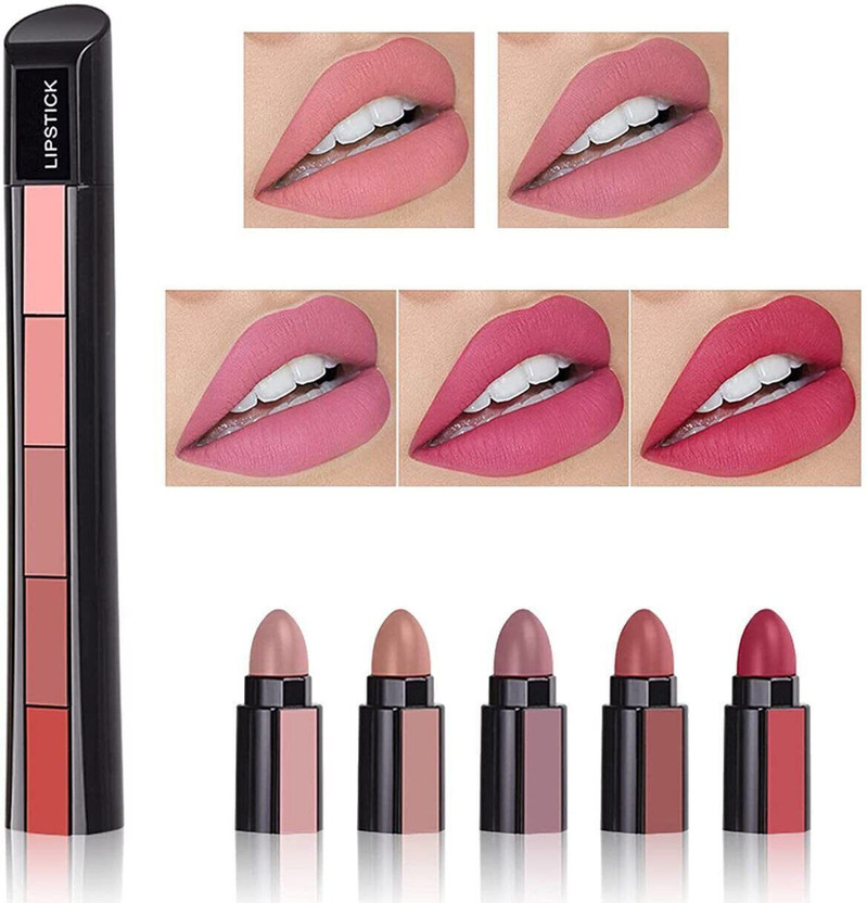 PLESSIS Velvet Matte Ultra Smooth 5 in 1 Lipstick Red + Nude Shades + Pink Shade(multicolor, 22.5 ml)