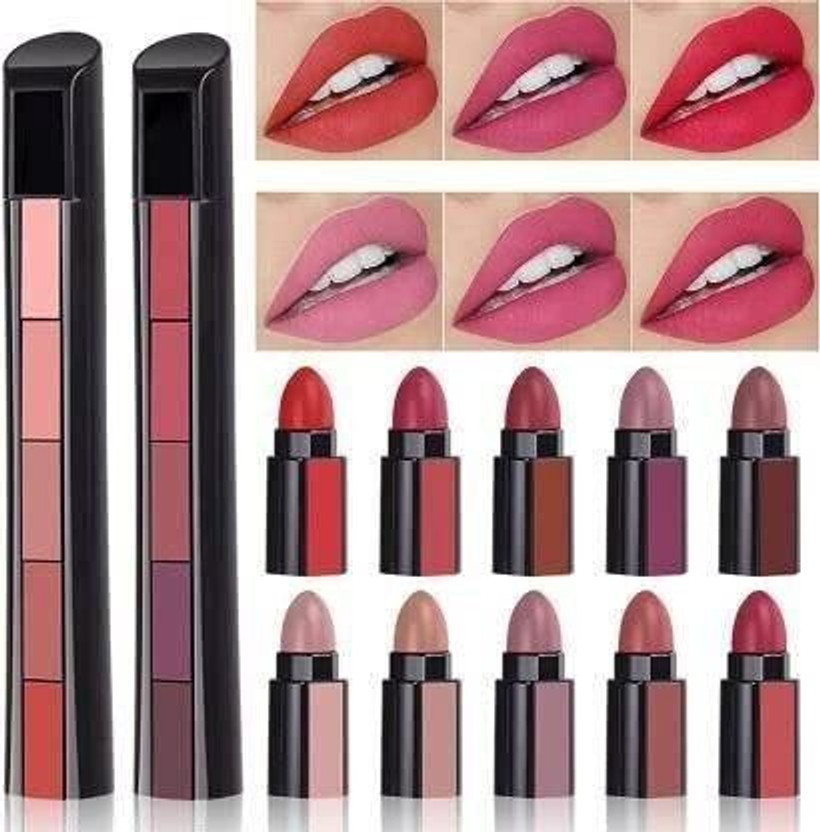 Ancred Combo of 2 Fabulous Matte Shades 5 in 1 (Red + Nude) Edition Lipstick Set(Multicolor, 20 ml)