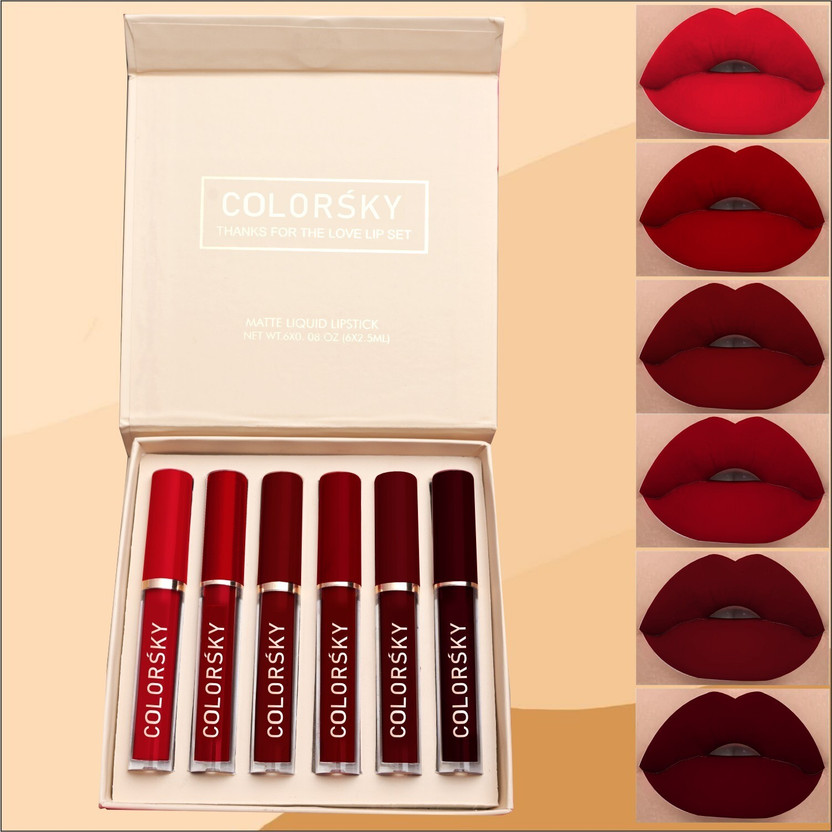 Color Sky Waterproof 6 Pcs Matte Long Lasting Liquid Lipstick for Women(Red, Mahroon Shades, 1.5 ml)