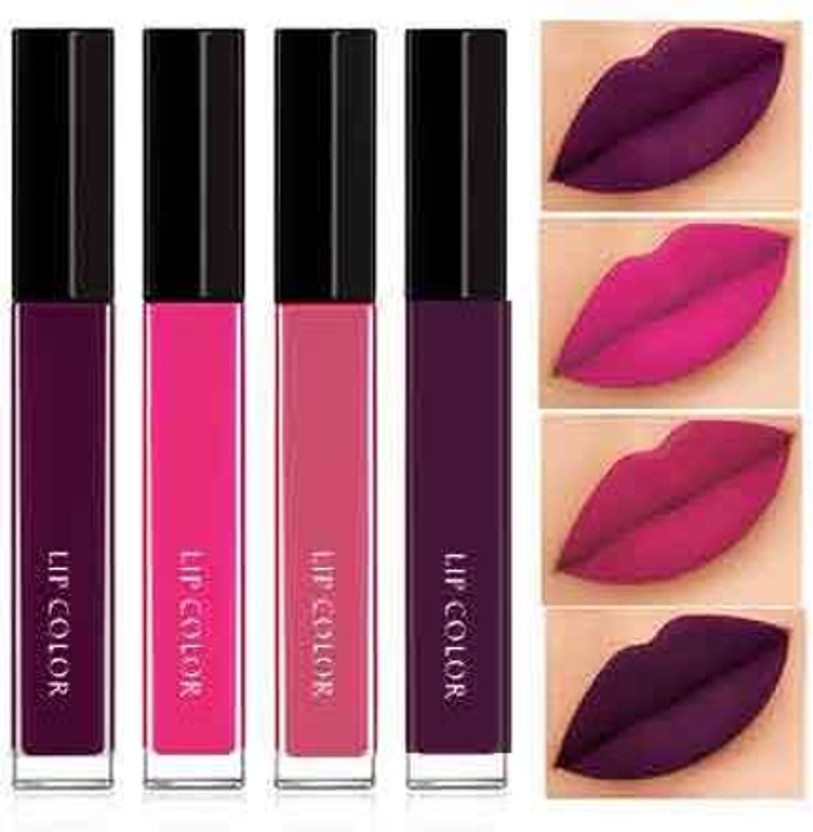 FOPE Liquid Matte Lipstick Combo Deep Matte Bold Impact Shades Waterproof Lipstick(Wine, Nude Pink, Brown Nude, Dark Maroon, 16 ml)