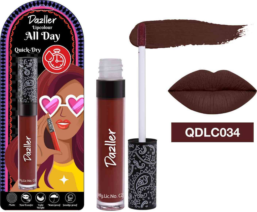 Dazller All Day Lipcolour, Ultra Intense Matte,Smudge-Proof, Lightweight,Up to 8Hrs Stay(DLC034 - Avelana, 6 g)