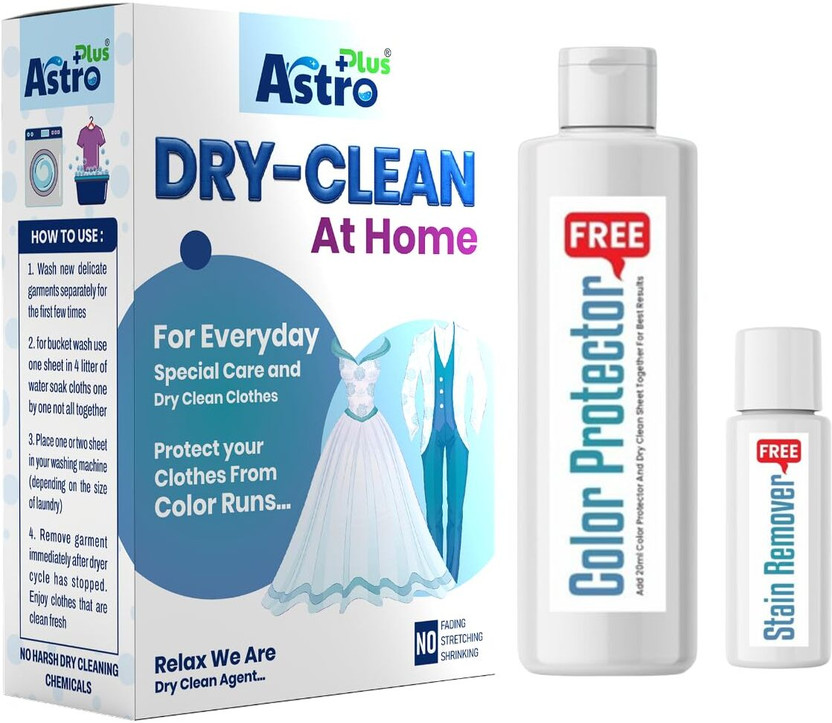ASTRO PLUS+ Dry Clean Kit:10 Sheets Stain Remover & Color Protector for All Delicate Fabrics Fresh Liquid Detergent(200 g)