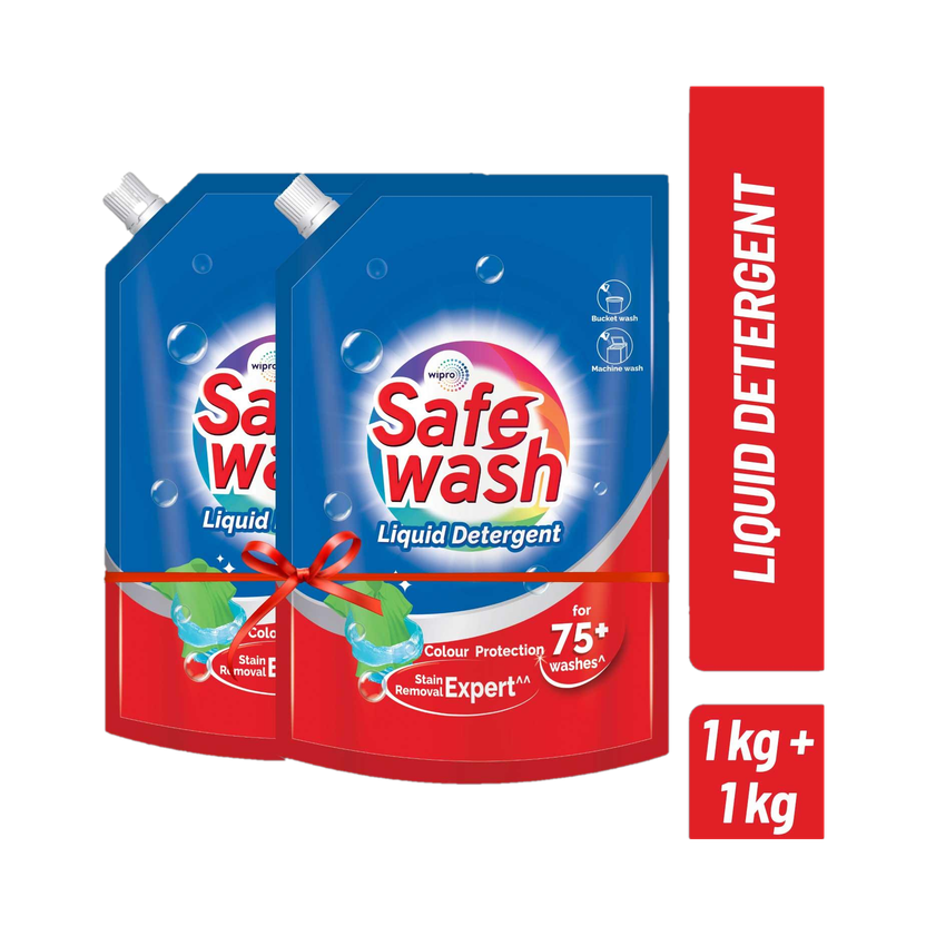 SafeWash by Wipro Gentle with Active Fabric Conditioners Premium Fresh Liquid Detergent(1 kg)