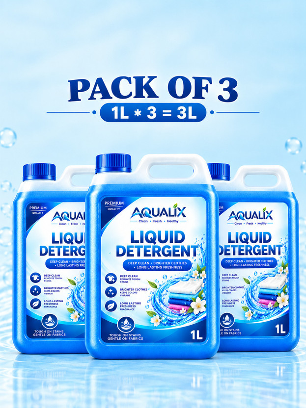 Aqualix Liquid Detergent for Top Load & Front Load Washing Machine 3L Aqua Liquid Detergent(3 x 1000 ml)