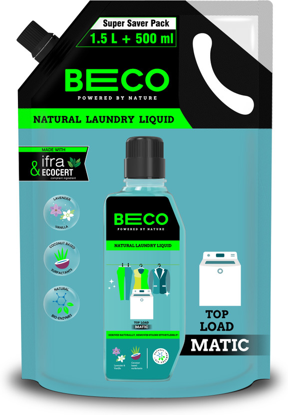 Beco Natural Top Load | Jumbo Pack | Tough Stain Removal Formula | Lavender & Vanilla Fresh Liquid Detergent(2000 ml)