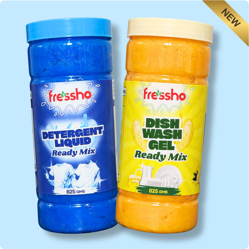 Fressho Detergent Liquid & Dishwash Gel Readymix Combo | Makes Up to 10 Litres | Fresh Liquid Detergent(2 x 825 g)