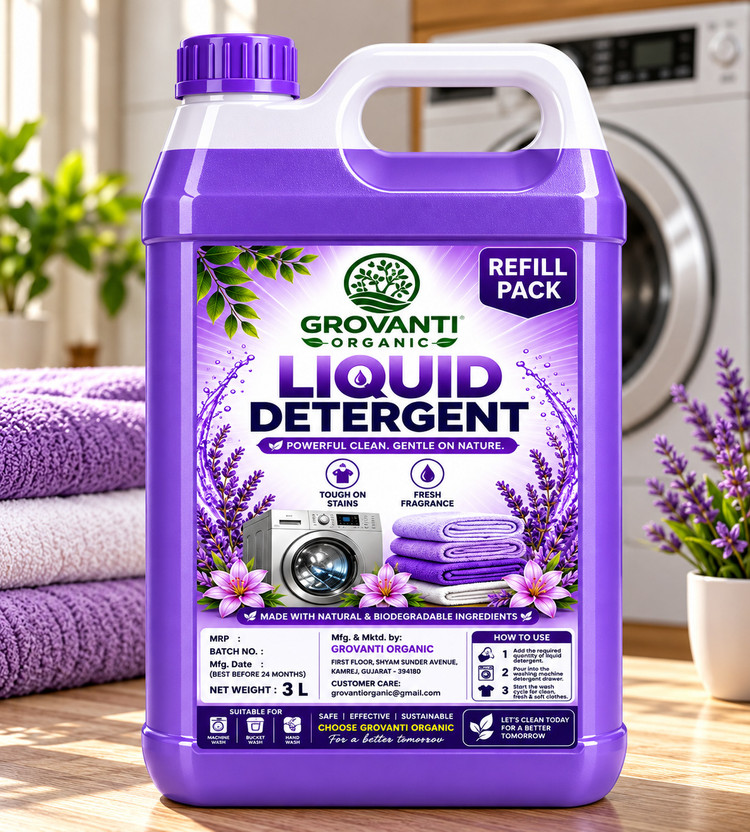 GROVANTI ORGANIC liquid detergent | Top & front load | Balanced pH washing formula Lavender Liquid Detergent(3 L)