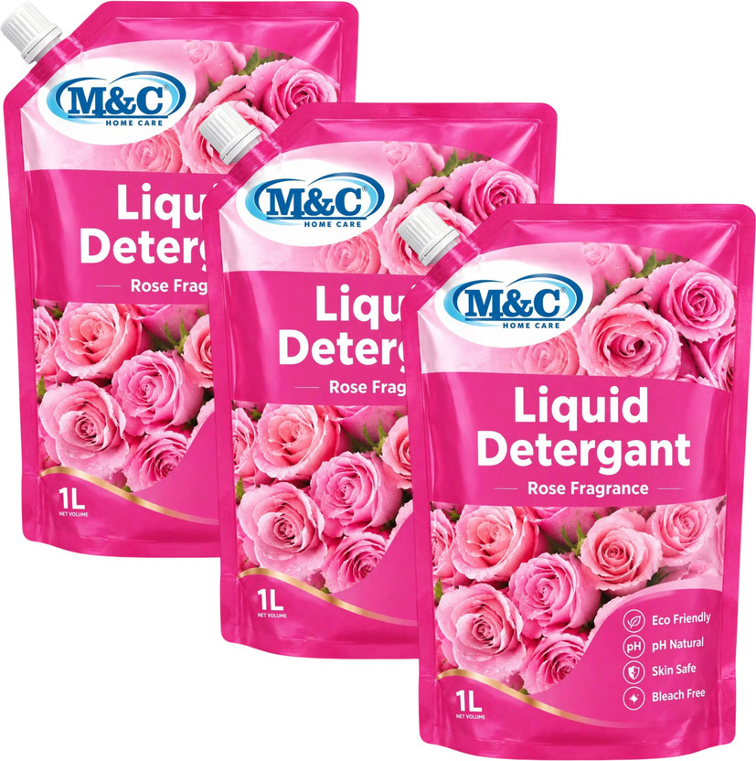 M&C liquid detergent pink for all type of cloth, top and front load machine Rose Liquid Detergent(3 x 1 L)