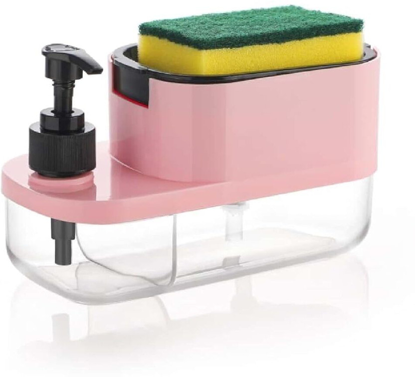 Nurah 3 in 1 Soap Pump Dispenser Dish Soap Liquid Dispenser Holder Dish Soap Dispenser 400 ml Liquid, Conditioner, Soap, Shampoo, Sanitizer Stand, Lotion, Gel Dispenser(Pink)