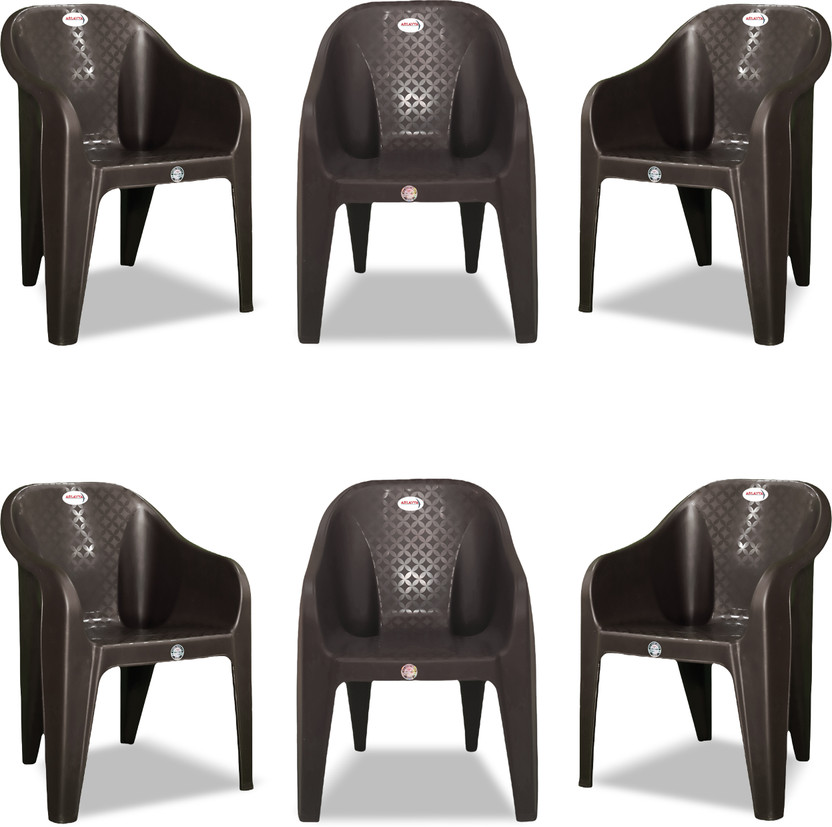 ARLAVYA Mario Model Chair for Home, Garden, Office, Cafeteria Plastic Outdoor Chair(Dark Brown, Set of 6, Pre-assembled)