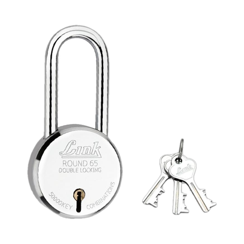 Link 65mm New Round Long Shackle| Steel Body | Brass Lever | Made In India Padlock(Silver)