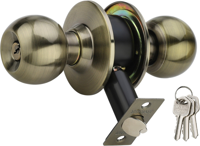 Met Craft Stainless Steel Cylindrical Latch Door Lock With 3 Simple Keys Lock(Antique Brass)