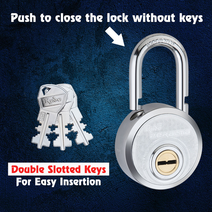alone Kudo Peralta 67mm Ultra Push Locking for Home Gate & Shop,3 Keys Double Locking Padlock(Chrome)