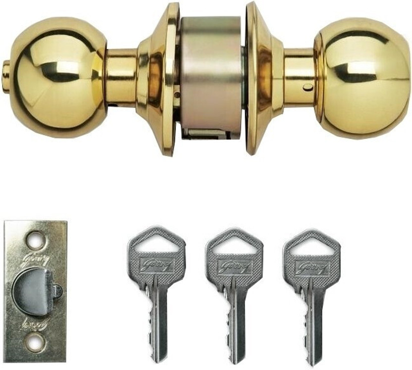Godrej Locks Cylindrical Premium Brass Finish Lock(Gold)