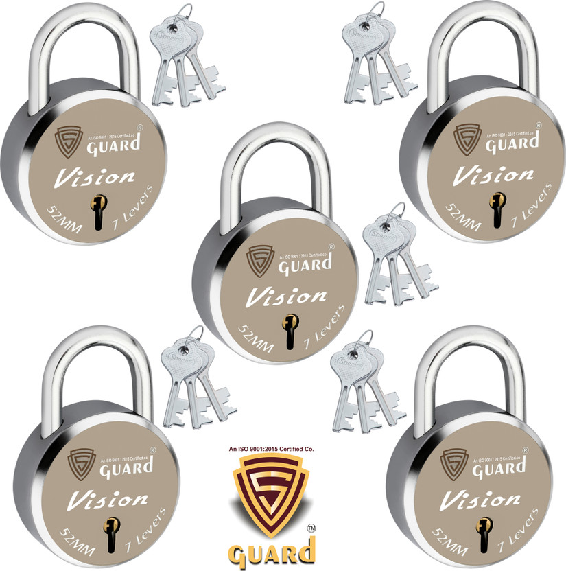 S-Guard Lock & Door Locks-52MM-7 Levers, Double Locking, VISION-Laser Print Design-5 Padlock(Silver)