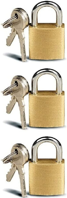 Eagean 3 Pack Mini Locks with Keys for Luggage, Backpacks, Copper Tiny Padlocks (25mm) Lock(Gold)