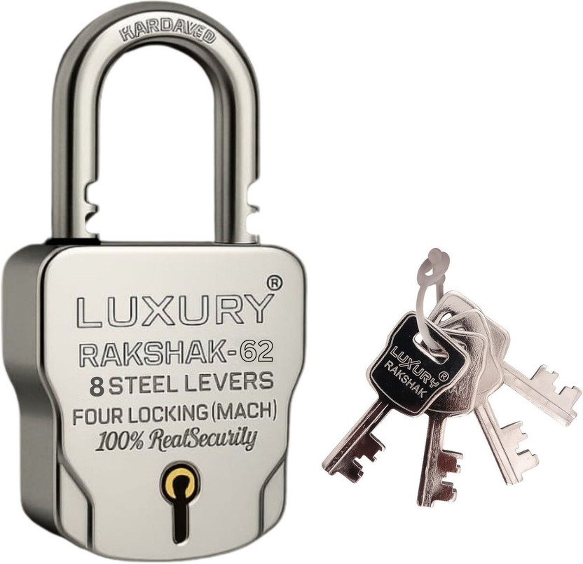 onepro Luxury Rakshak Round Push Padlock 62mm 4 Keys, 9 Steel Levers Double Locking Padlock(Black Gold)