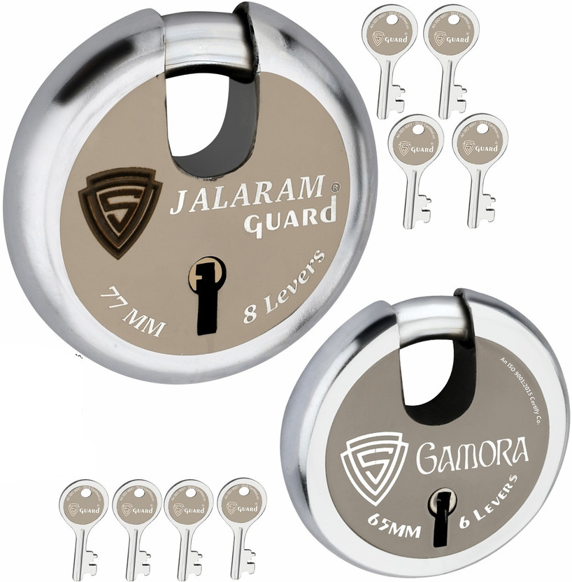 S-Guard Shutter Lock for Door,Office,Trucks, Gate,77MM-65MM Heavy Duty Combo of 2 Locks Padlock(Silver)